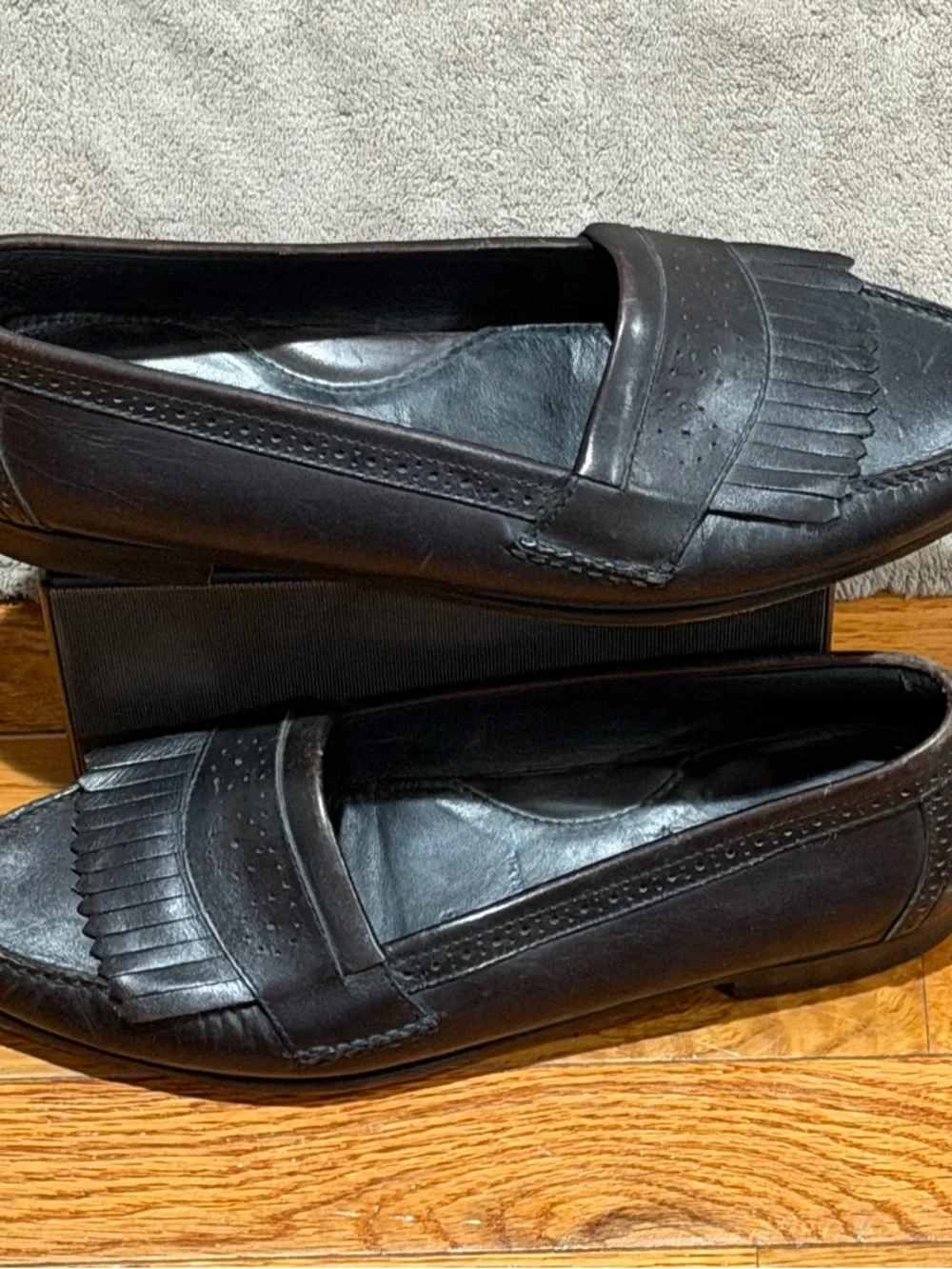 Cole Haan Women Black Leather Kiltie Fringe Loafers 12 N Slip On Made In Brazil - Picture 2 of 7